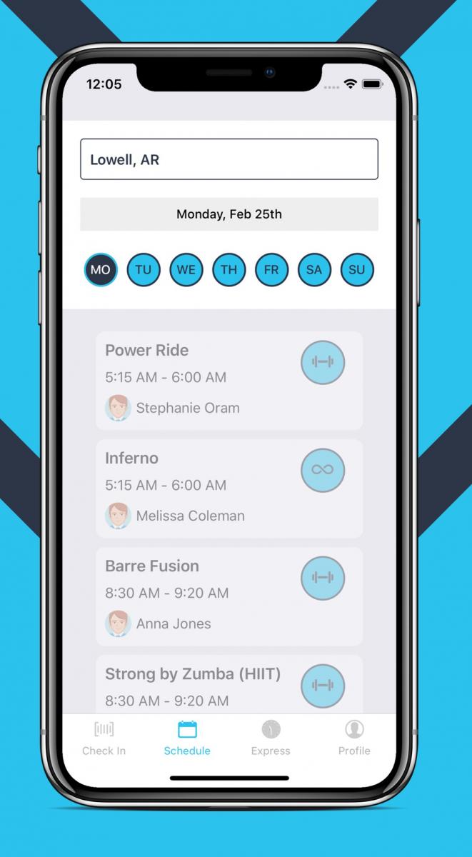 Screen shot of fitness one mobile app with open API